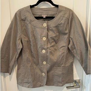 J. Jill Tan Button Front Jacket Blazer Collarless 3/4 sleeve Pockets Petite 16 K
